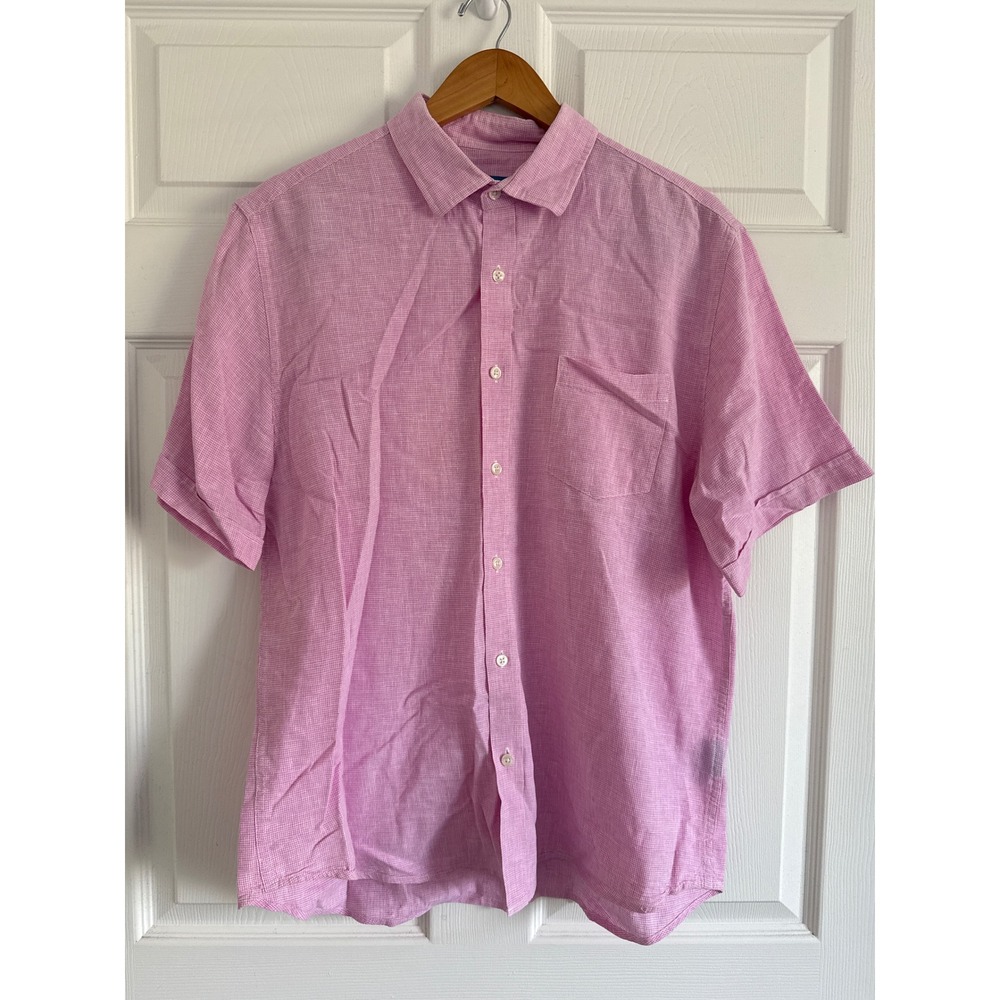Toscano Men's Size Large Linen Button Down Shirt Collared Pink Vacation
